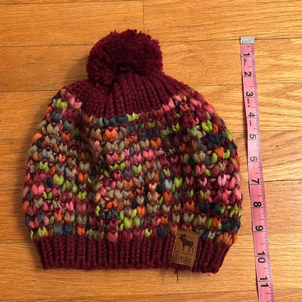 ACE USA Fashion Chunky Knit Pom Pom Beret Hat Alaska Reindeer Multicolored Pink